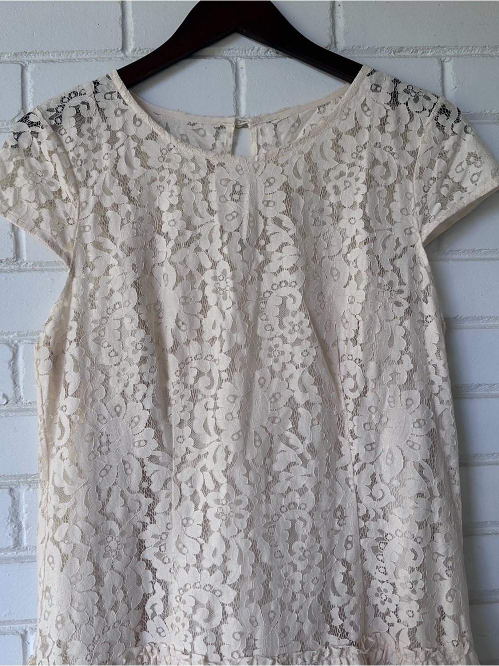 LOFT Cream Lace Cap Sleeve Drop-Waist Dress - Picture 2 of 12